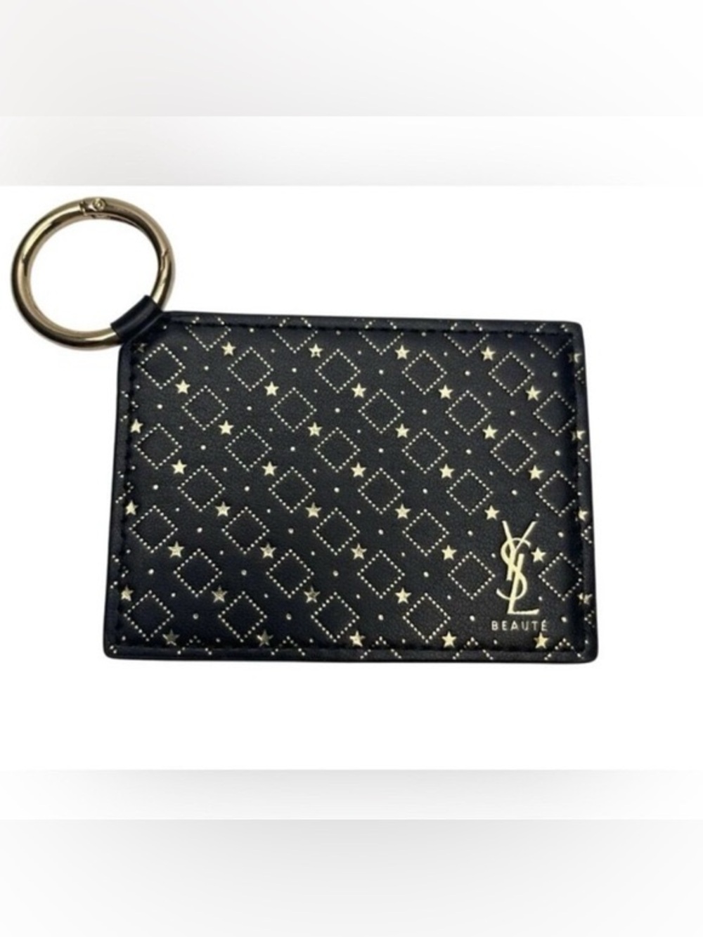 Yves Saint Laurent YSL Beaute Black and Gold Star Pattern Card Holder Keyring